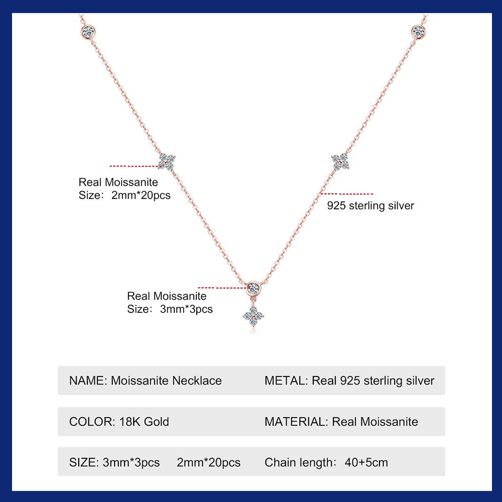 Rose Gold Four Leaf Clover Moissanite Necklace 925 Silver Plated 18k Yellow/White Gold Diamond Choker Chain for Women Jewelry