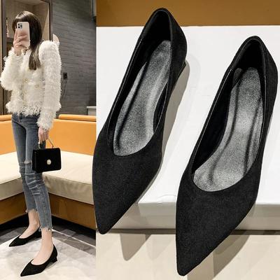 Chaussures de travail tendance pour femmes, à talons, bout pointu, talon épais, style simple, à la mode, à bouche peu profonde, couleur unie