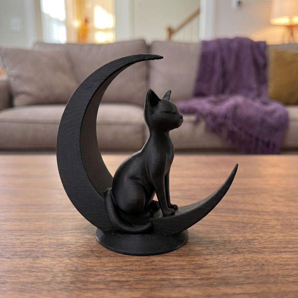 Art Crafts Cat Sculpture 3D Printed Desktop Decoration Dark Style Moon Cat Decoration  Party