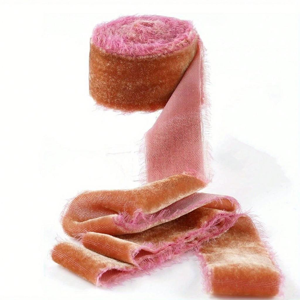 1roll Silk Velvet Ribbon 1.57 Inch Frayed Edge Fringe Gift Ribbon Raw Edge Boho Wedding Invitation Bridal Ribbon