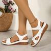 Fashion Leather Fashion Sandals Elegant Round Headed Buckle Sandals for Women Lightweight Wedge Heel Platform Sandals Sandalias De Mujer