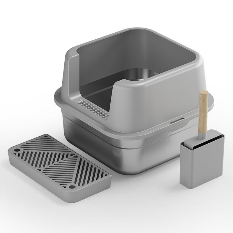 

Полузакрытый кошачий туалет из серой нержавеющей стали, легко чистится, съемный, более широкий, более толстый, тип H L