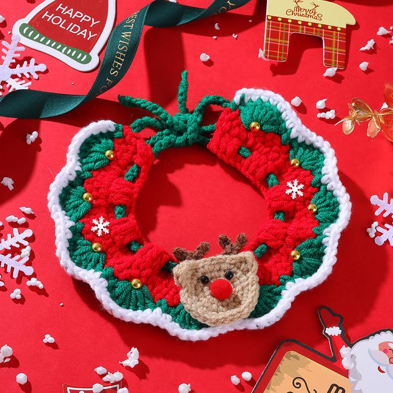 Weihnachts-Haustierhalsband Weich Handgestrickt Weihnachtsmann Haustierhalsbänder Mehrere Größen Weihnachts-Feiertagsdekoration Requisiten Haustierbedarf