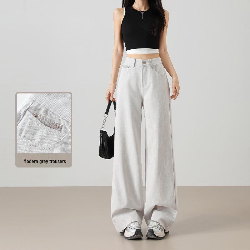 

Women s Flowy Wide-Leg Jeans with Contrast Belt Loops and Leather Patch - Nine-Tenth Length, High Quality, Old Money Tree Texture Large