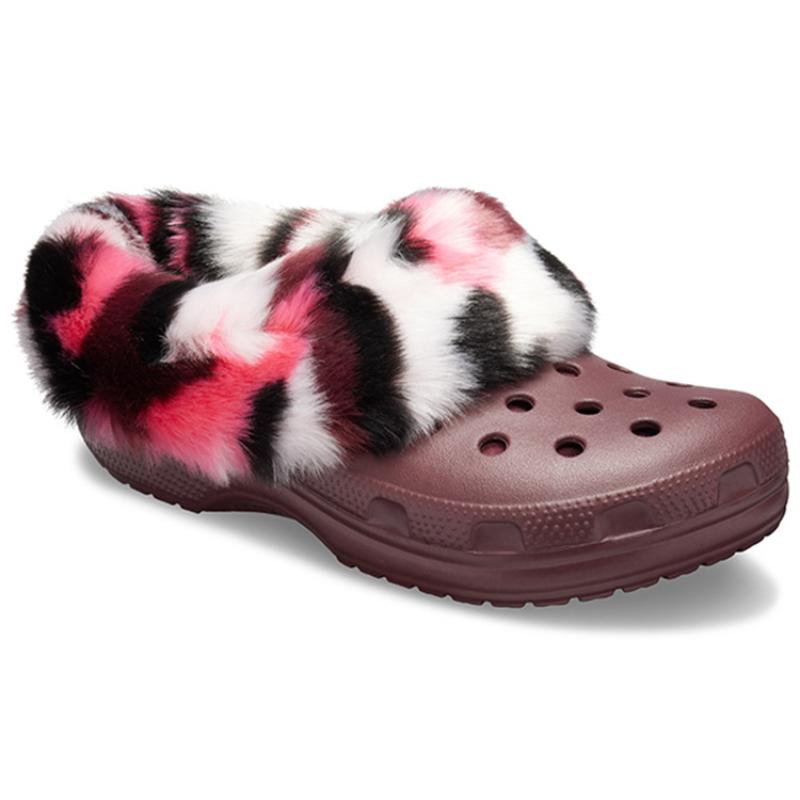 Crocs Classic Clog Mammoth Cotton Sandals Women's Burgundy