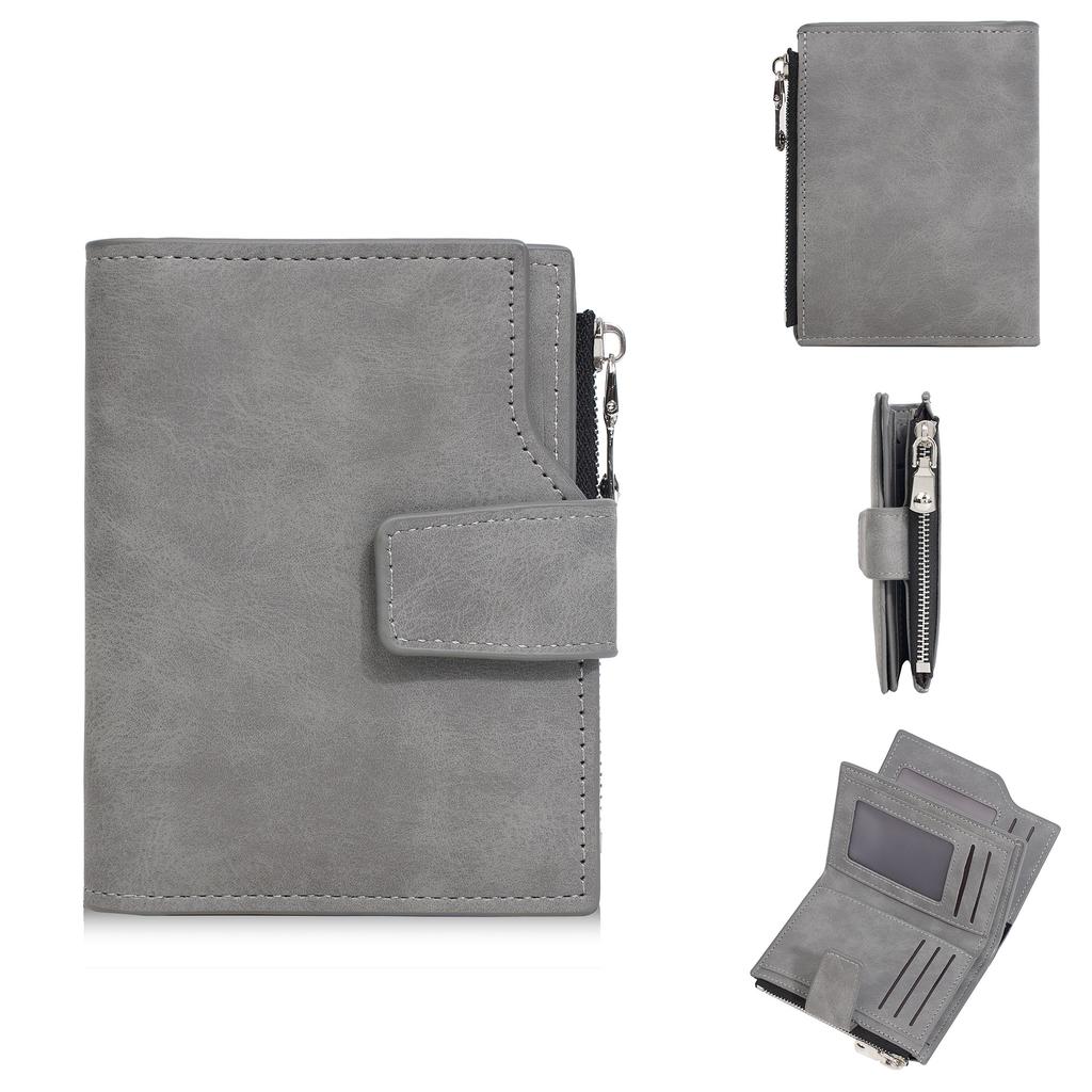 Men Tirfold Short Wallet Multi-Slot Money Clip Simple Vertical Zipper Card Holder Purse