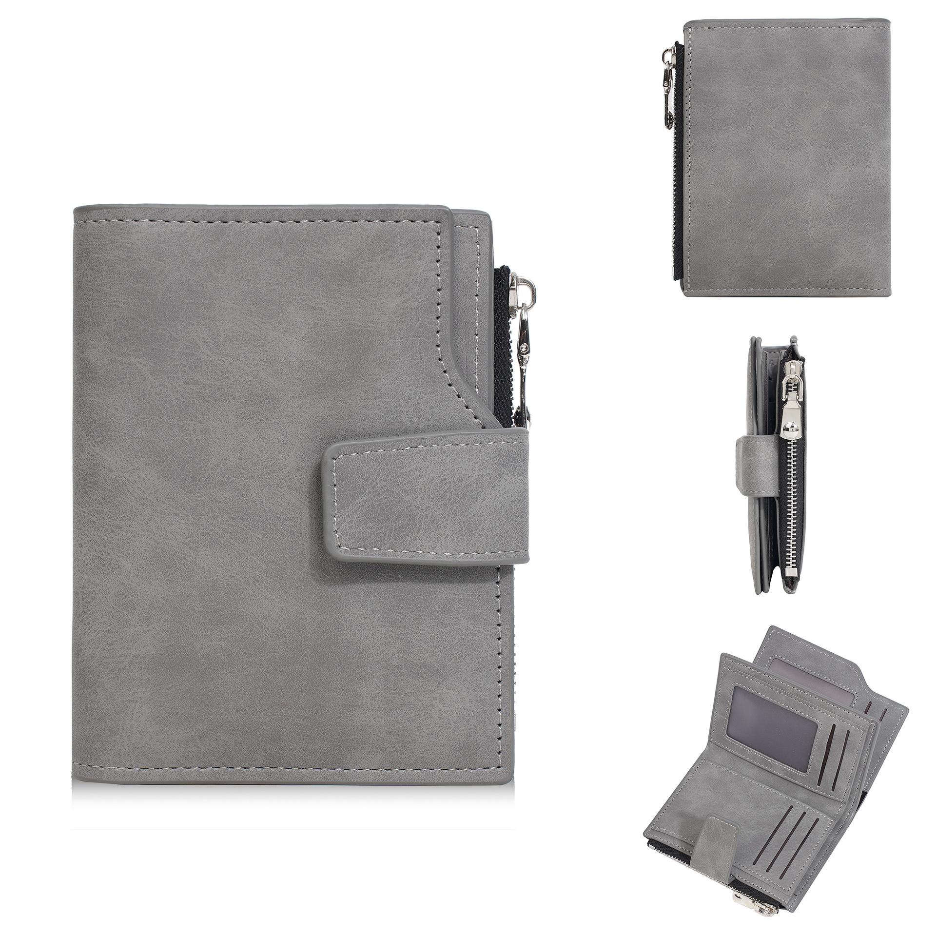 

Men Tirfold Short Wallet Multi-Slot Money Clip Simple Vertical Zipper Card Holder Purse