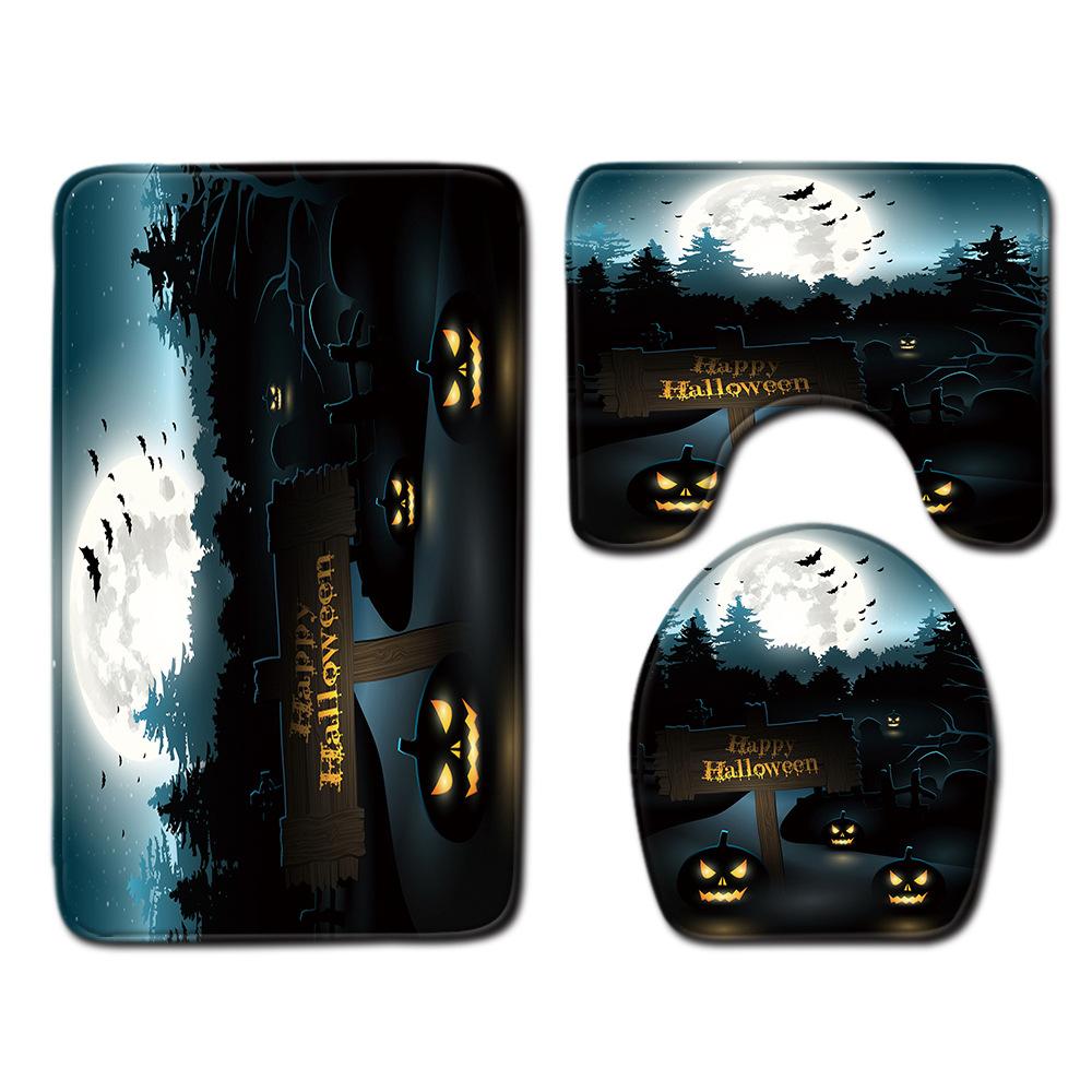 Halloween Bathroom Shower Curtain Floor Mat Combination Four-Piece Set Bathroom Toilet Carpet Door Mat