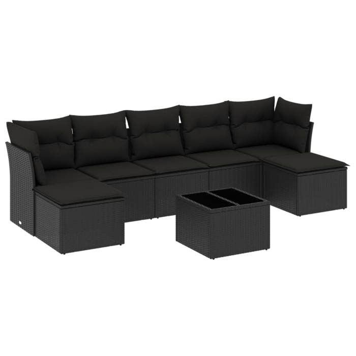 VidaXL Garden Lounge Set 8 Pcs with Cushions Black Wicker 3249874