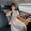 French gentle wind floral dress women's summer new high-end temperament waist bubble sleeves fairy first love long dress