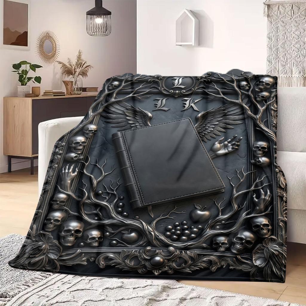 Death Note Chic Print Flannel Blanket, Cartoon Character Decor for Home, Warm Bedding for Beds, Portable Nap Throw_LIAN