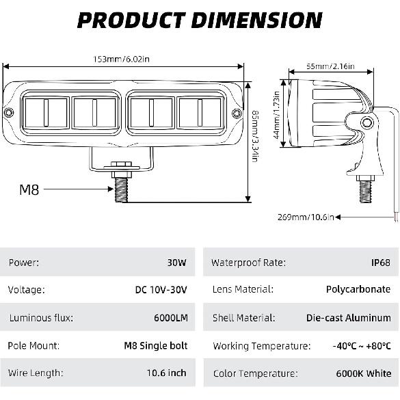 DERI 6 Inch LED Light Bar, 2PCS 6000LM Spot Slim Light Pods With Cutoff Line, Off Road LED Driving Fog Reverse Backup Light Bar For Truck Pickup Car