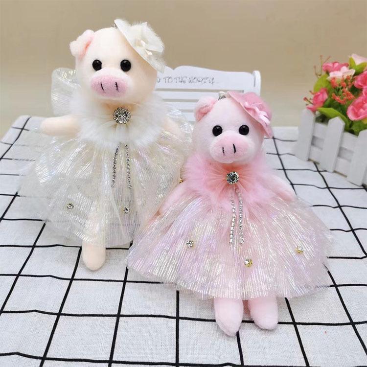 Cute Cartoon Wedding Dress Piglet Plush Keychain for Kids