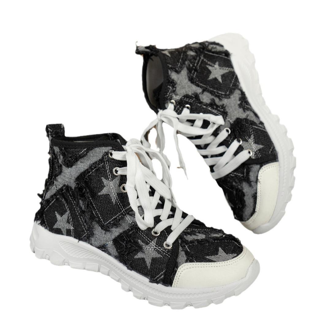 Autumn and winter new European and American thick-bottomed washed denim plaid beggar casual short boots