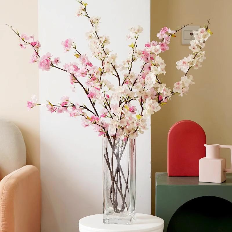 Cherry Blossom Artificial Floral Arrangement - Elegant Faux Peach Blossoms for Living or Dining Room Décor