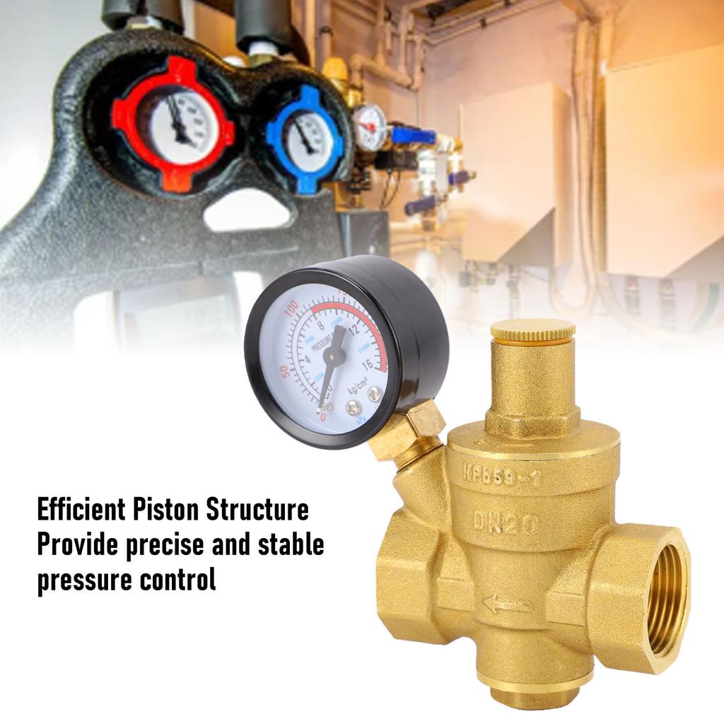Water Pressure Regulator DN20 3/4 Inch Thread Light Duty Brass Water Pressure Reducing Valve with Filter and Gauge for Home Factory