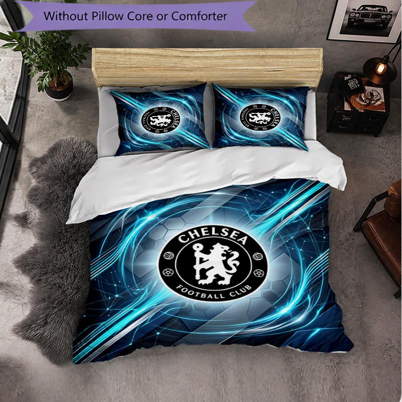Chelsea FC Pattern 3 Pieces Bedding Set Soft Microfiber Duvet Cover with Pillow Cases for Bedroom