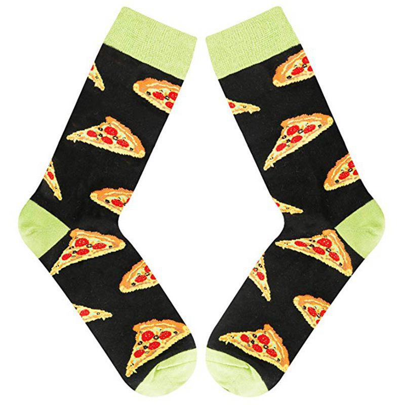 Cross-border Trendy Color Block Mid-calf Pizza Print Fun Cotton Socks Street Style One Size