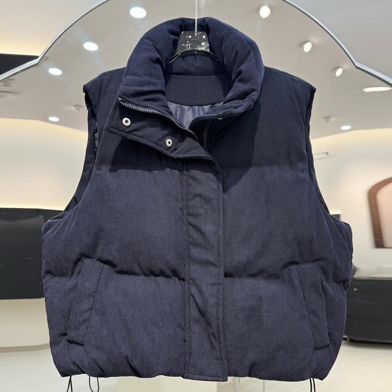 New down cotton vest women's fashion short hooded vest loose sleeveless thickened vest jacket in autumn