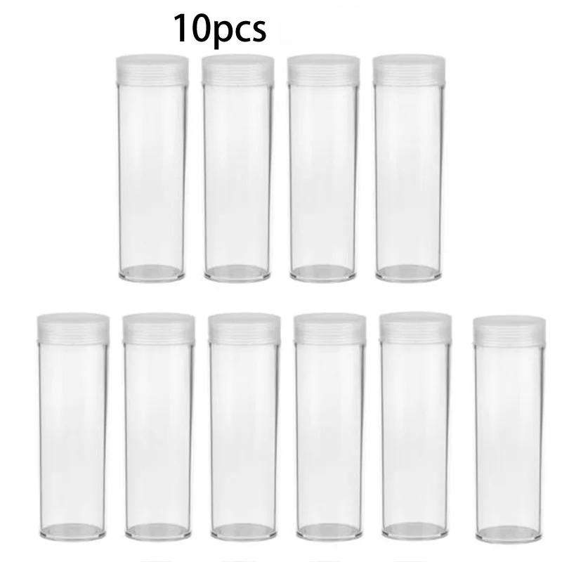 10Pcs/Set Coin Tubes 32mm Plastic Portable Tube Holder Clear Round Cases Coin Storage Box Clear Coin Storage Containers