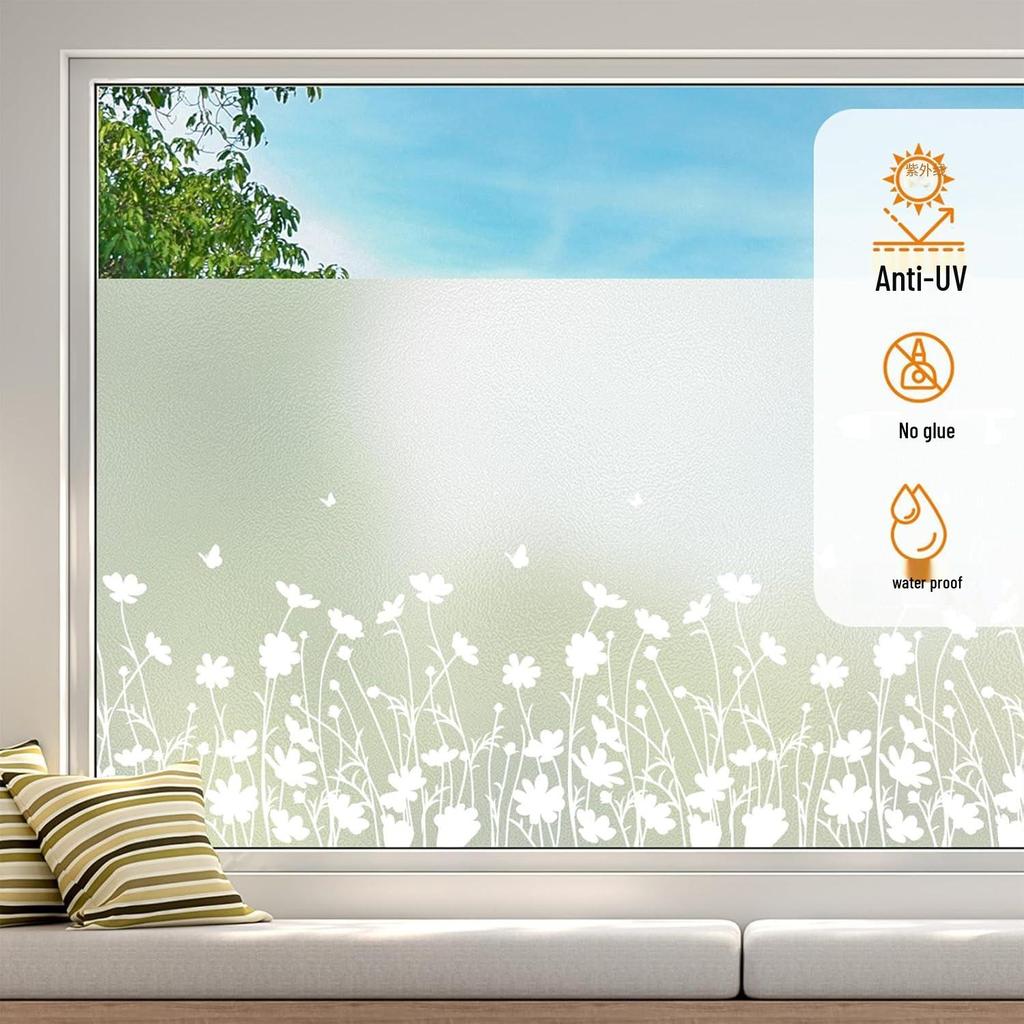 Hochwertige Anti-Peeping Frosted Sichtschutz-Fensterfolie - Blumen-Design