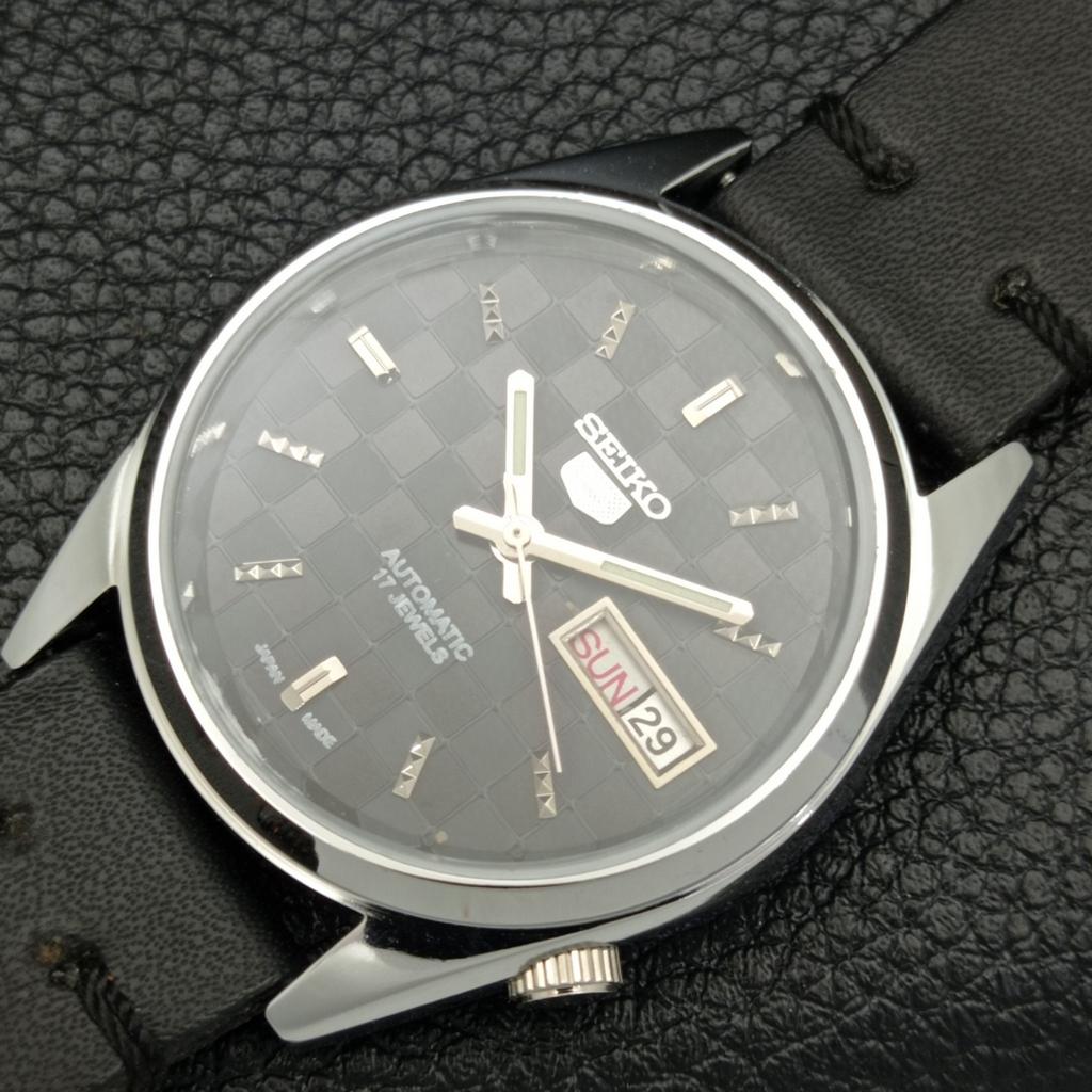 REFURBISHED JAPAN MADE SEIKO 5 AUTOMATIC MENS WATCH BLACK DIAL CUSTOM A440118-2 QV90-a440118