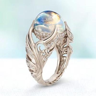 Elegant White Swan Imitation Moonstone Ring for Women - Colorful Gem, European & American Style