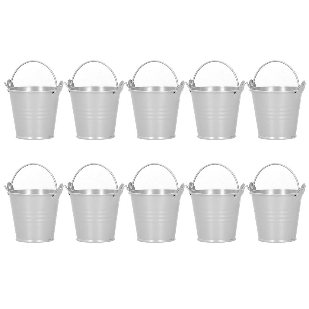 10PCS Flower Pot Mini Succulent Plant Pot Small Metal Bucket for Indoor Outdoor DecorSilver 4x5.5x6cm
