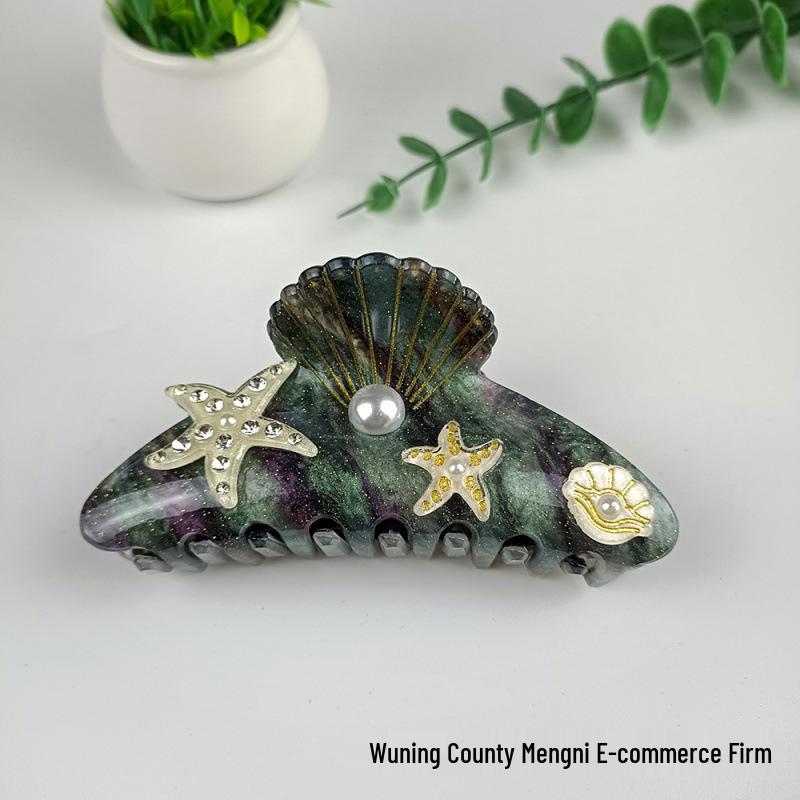 Elegancka spinka do włosów z cyrkoniami w kształcie rozgwiazdy i muszelkowa klamra do upięć