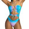 Damen-Bikini-Set mit Neckholder, aushöhlen, Farbverlauf, einteilig, für Damen, Ausschnitt, Schnür-Badeanzug