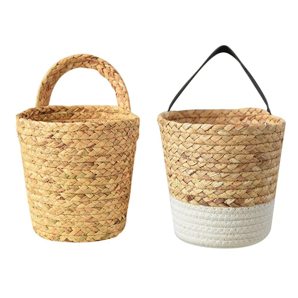 Úložný koš na tkaní mořských řas, závěsný košík na zeď, bílý závěsný košík s motivem louže, úložné koše na trumpetu