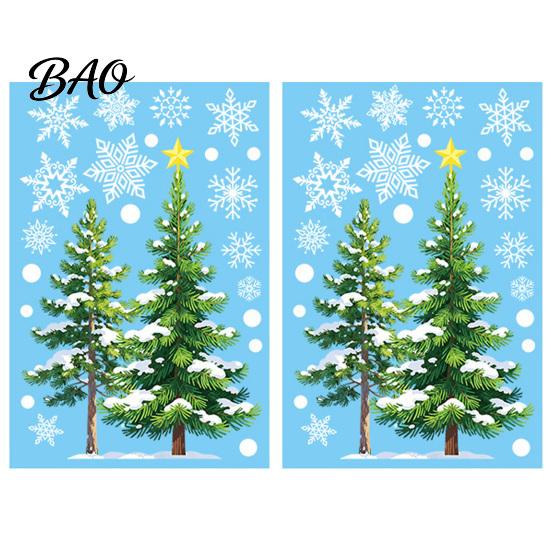 Winter Scene Decoration 2Pcs Christmas Snowflake Window Clings, Green Pine Tree Static Glass Indoor Holiday Decal Stickers, Snow Dots Xmas Decals for