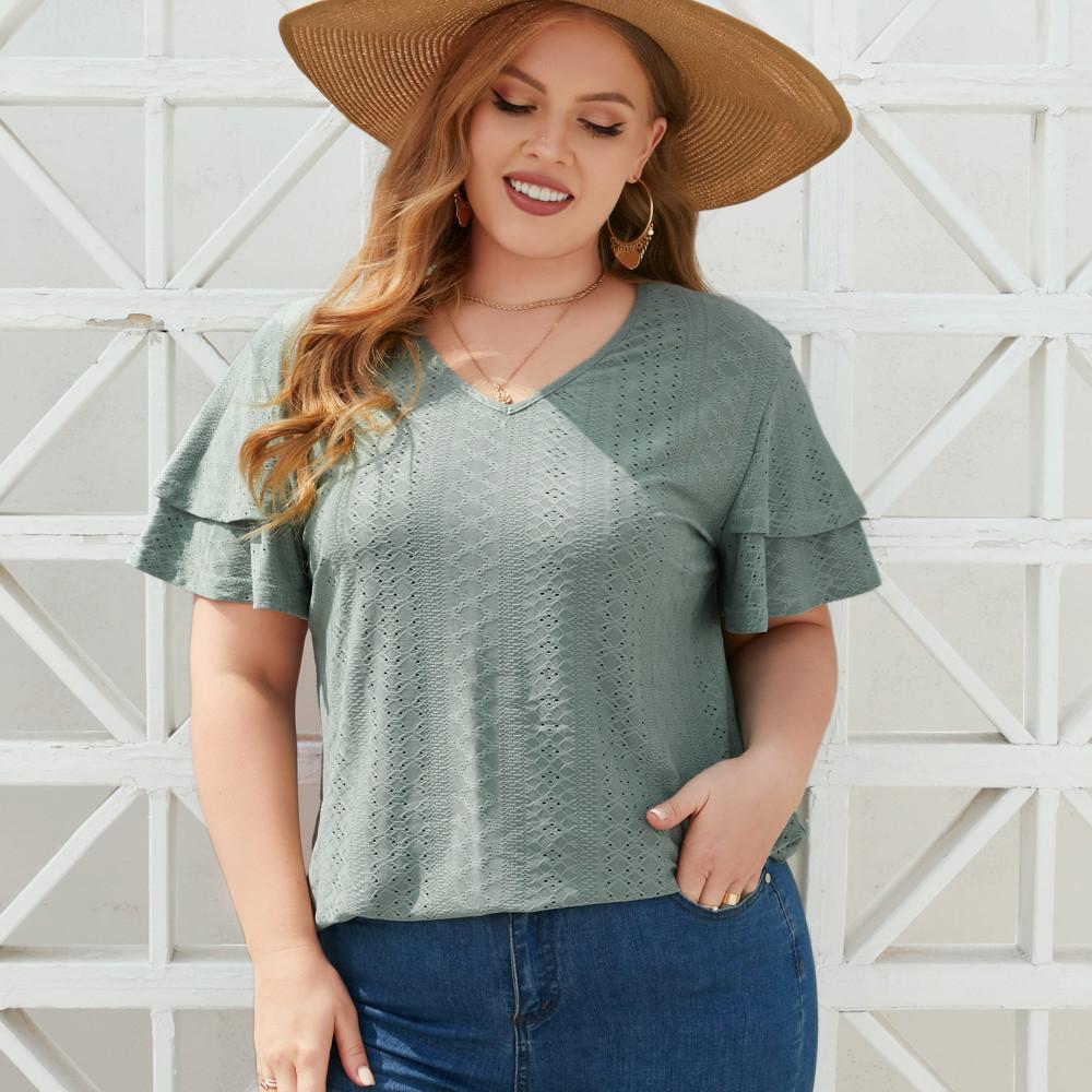 GMXIA Women's Fashion Casual Solid Color Print Short Sleeve V-Neck T-shirts and Tops