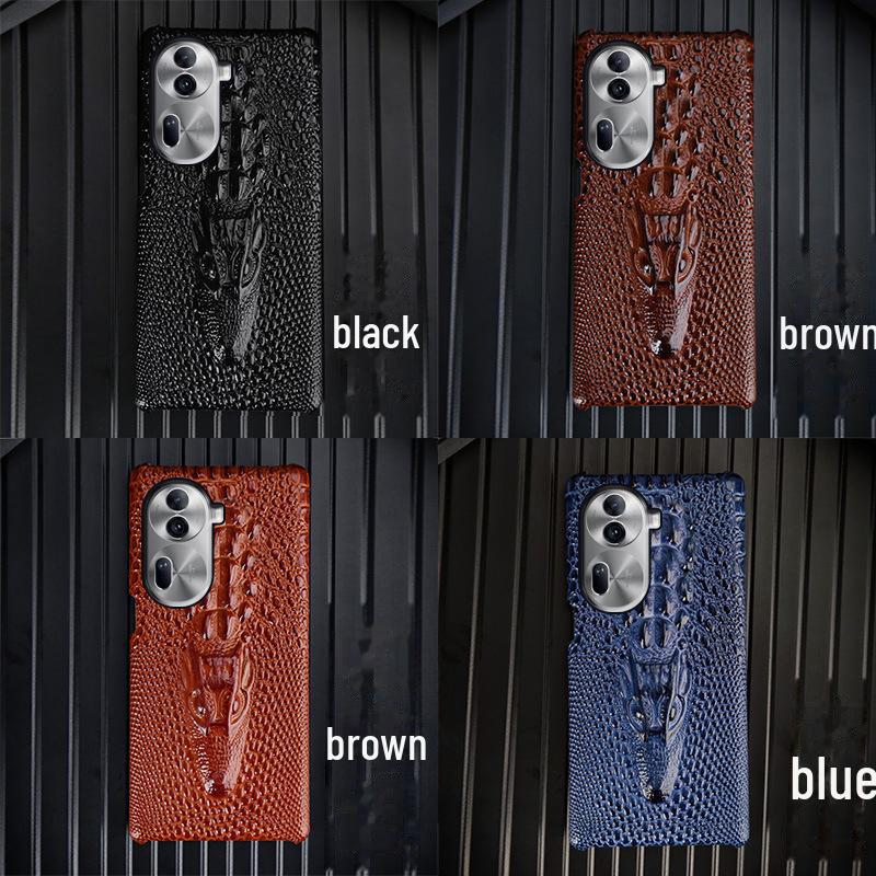 

Чехол-получечник из воловьей кожи с головой дракона для OPPO Reno10 Pro+ Reno8 чёрный