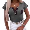 2023 Lente Zomer Knopen T-shirt Dames V-hals Slim Tee Korte mouw Mode Dames Kantoor Tops Effen Casual T-shirt Top 25075