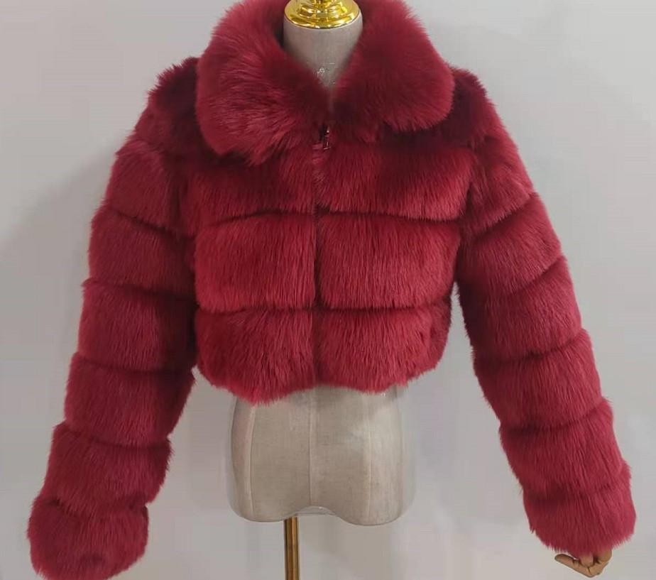 Cappotto da donna in finta pelliccia di volpe europea, Patchwork, Manica lunga