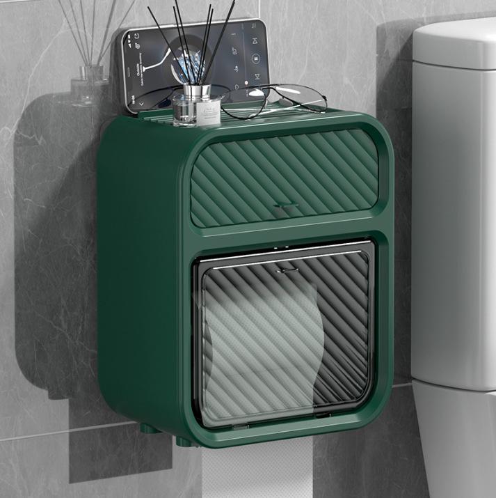 

Waterproof Double-Layer Tissue Box & Bathroom Storage Rack - Wall-Mounted Toilet Paper Dispenser