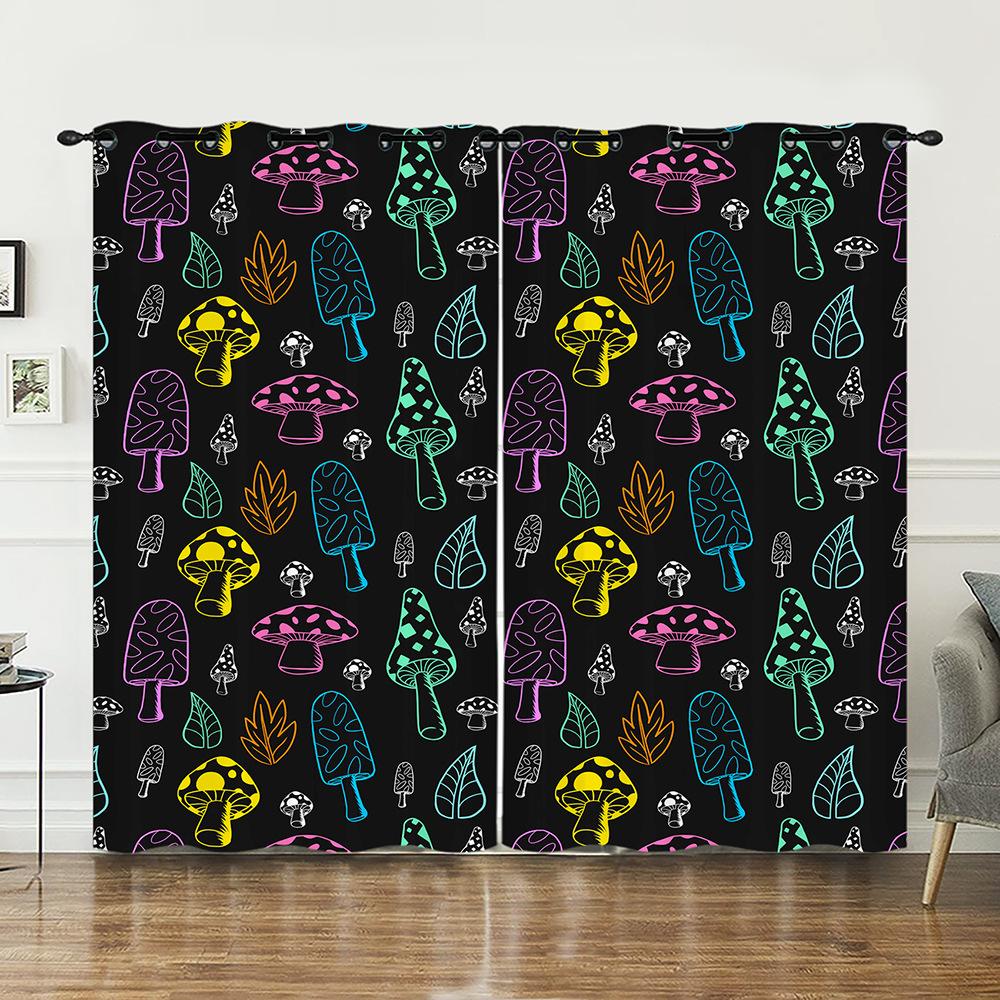 Curtains Mushroom Sunshade Digital Printing Curtains Blackout No Punching Bedroom Living Room Universal