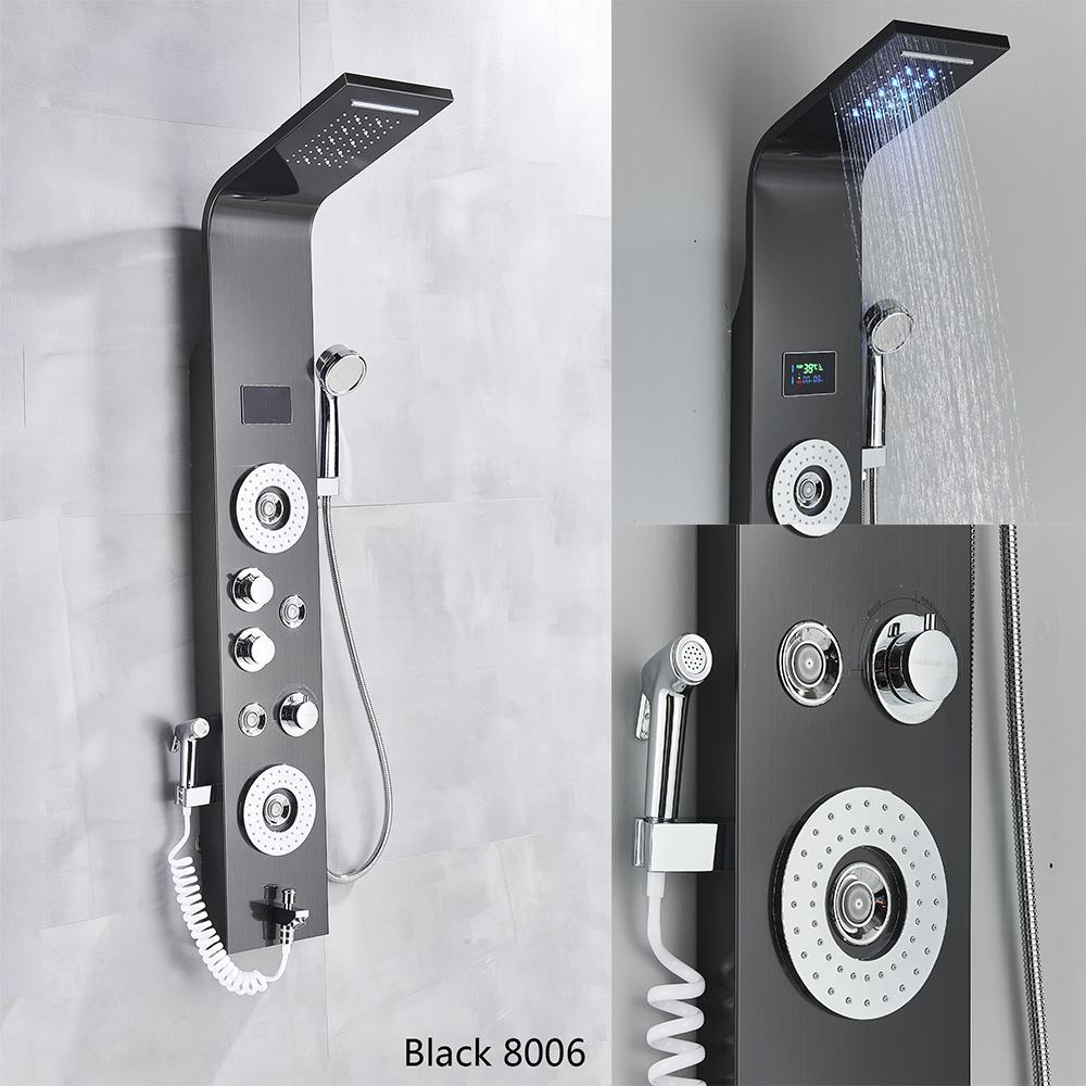 ALENARTWATER Bathroom Shower Panel LED Waterfall Shower Water Top Spray Temperature Display Faucet Back Massage with Water Tap