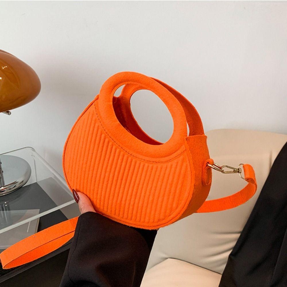 PU Leather Hobos Handbag Half Moon Bag Pleated Shoulder Bag Ins Felt Crossbody Bag Shopping