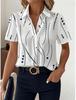 2026 Verão Feminino Simples Camisa com Padrão de Pontos e Linhas Gola Lapela Manga Curta Casual Camisas com Botões para Looks Roupas Femininas