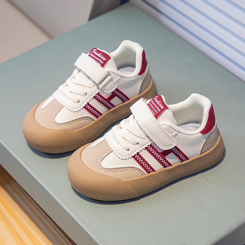 Kids Beige Red Casual Low-Top Velcro Sneakers 21