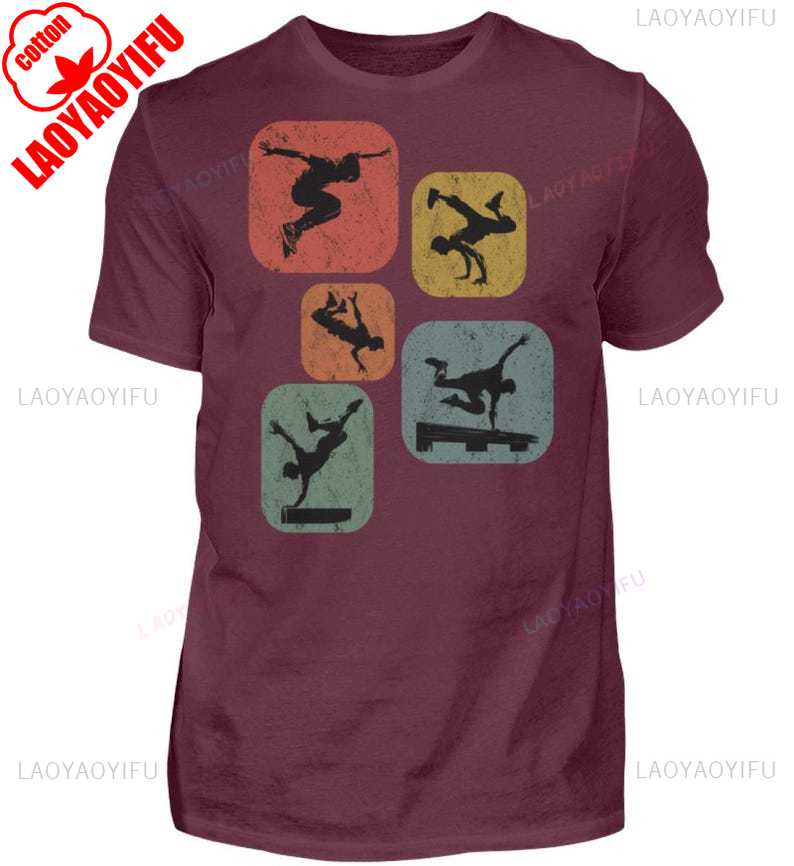 Parkour Retro Style Mens Shirt Casual Style Tops Oneck Regular Short Sleeve High Quality Cotton Tshirt