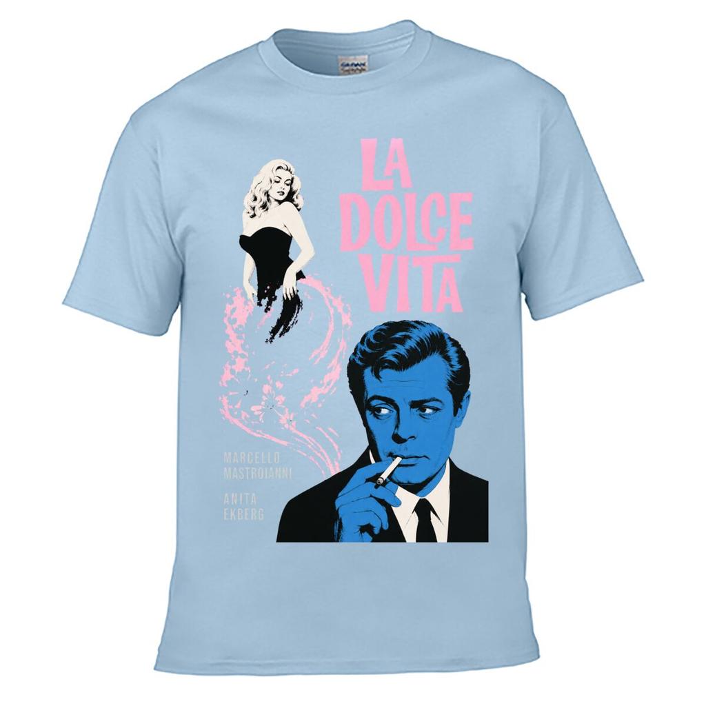 La Dolce Vita Retro Film Poster Street Distressed Washed Loose Simple Tee