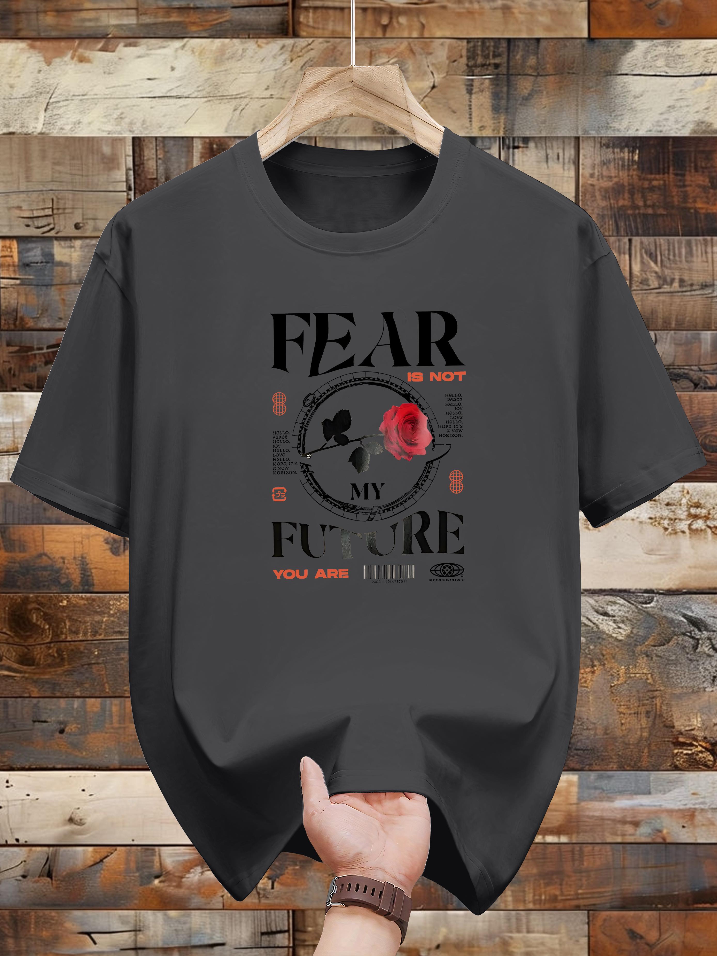 

Fear is Not My Future Graphic T-shirt - Casual Crew Neck Tee with Rose & Butterfly Design S
