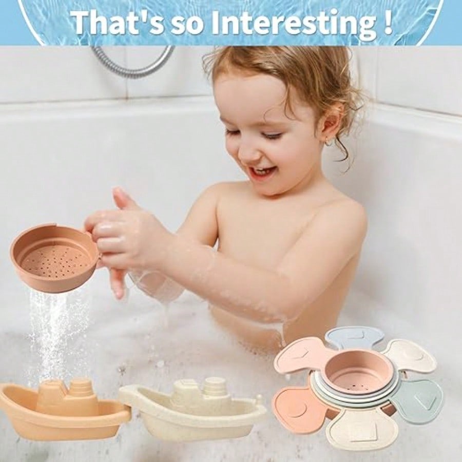 Bath Toys Floating Boats Train With Bathing Spoon11 Pcs Water Table Toys Mold Free Baby Bath Toys For Toddlers 13 Infants 61218 Months Bathtub Toys