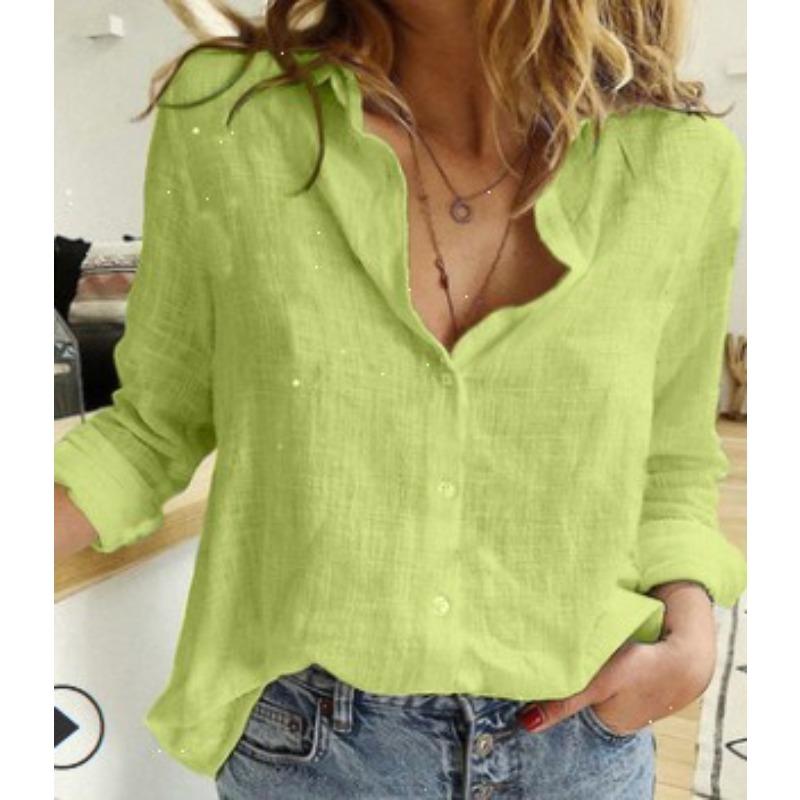 Spring and Autumn, Solid Color Casual Loose Long Sleeve Linen Shirt with Sleeves, Shirt Women