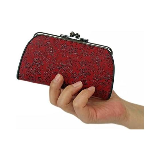 Inden-ya Inden Coin Purse 340 Parent-Child Gamaguchi Coin Case 1501 Red Deer Leather X Black Lacquer Grape Pattern 8.5cm (H) X 14.5cm (W) X 3.5cm (D)