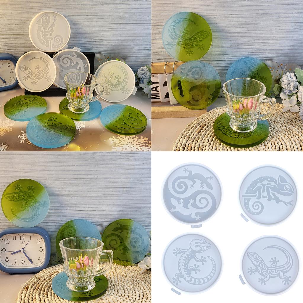 Set of 4 Cup Pad Mould Silicone Craft Mold Lizard Shape Resin Mold Silicone Cup Mats Mold Silicone Crafting Supplies