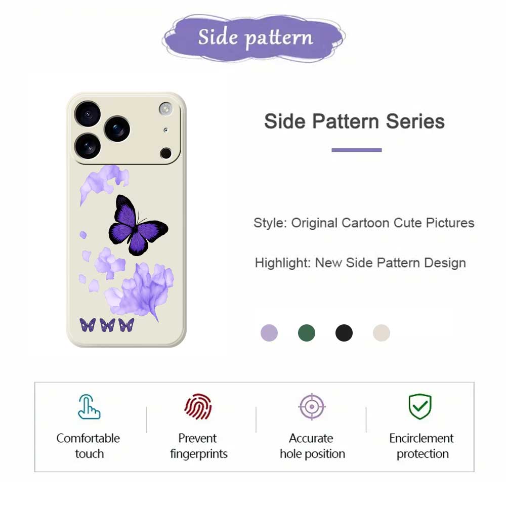For iPhone 17 Pro Case Purple Butterfly Pattern Printing Straight Edge TPU Phone Back Cover